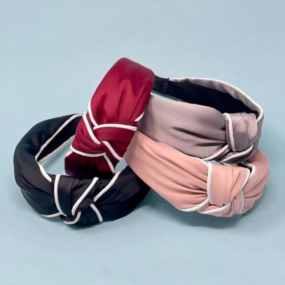 NWT Leah Piped Top Knot Gray Headband - Picture 4 of 5